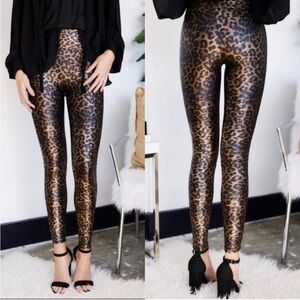 Spanx Faux Leather Leopard Leggings Size Medium